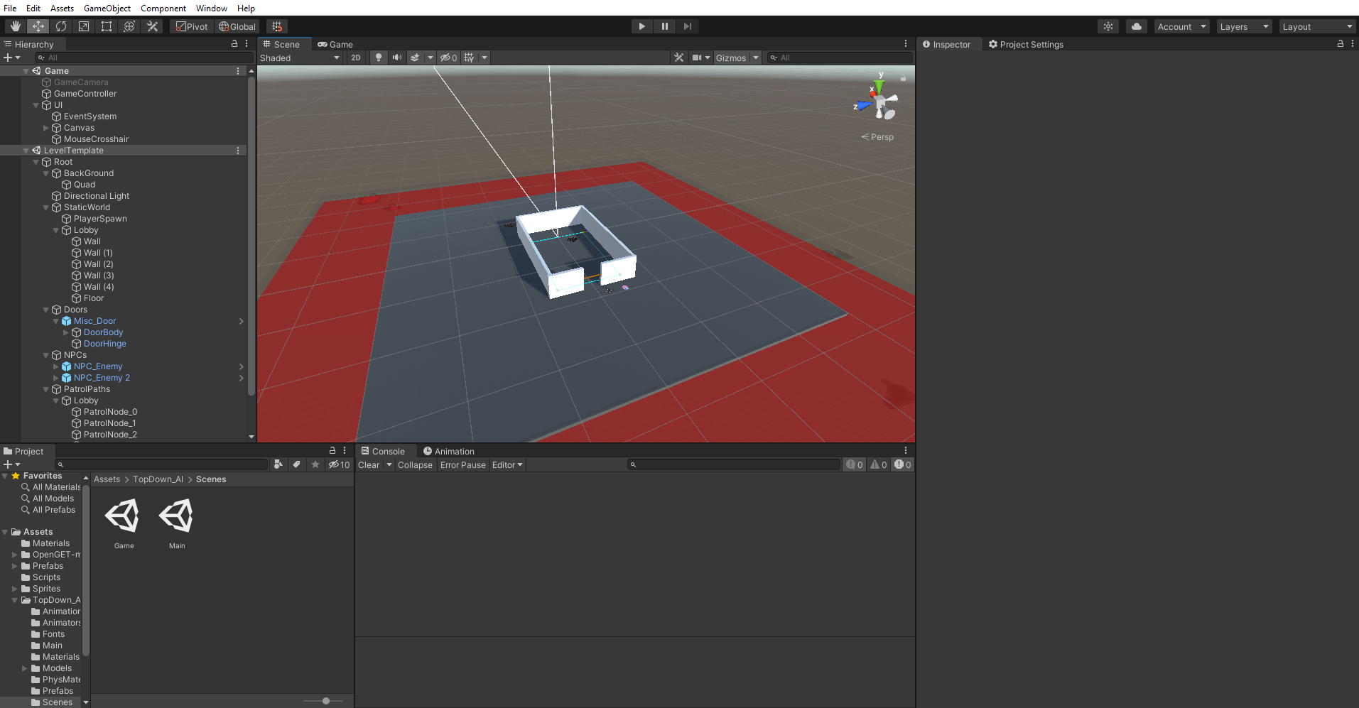 Example project open in Unity editor