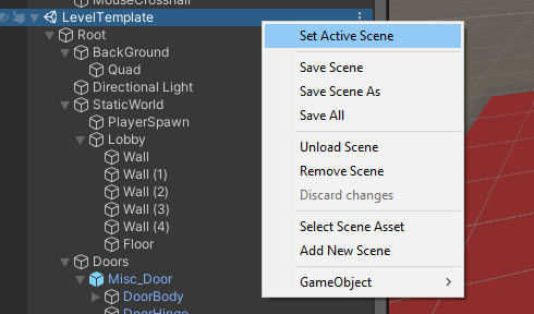 Unity scene option to set as active scene shown